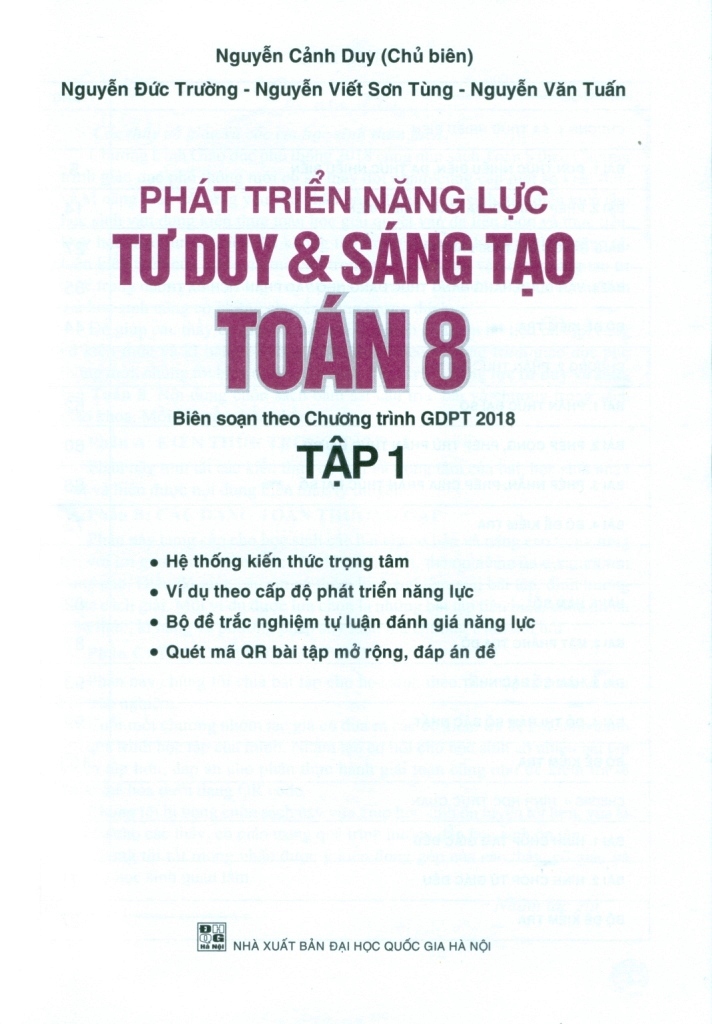 PHÁT TRIỂN NĂNG LỰC TƯ DUY VÀ SÁNG TẠO TOÁN LỚP 8 - TẬP 1 (Biên soạn theo chương trình GDPT 2018)